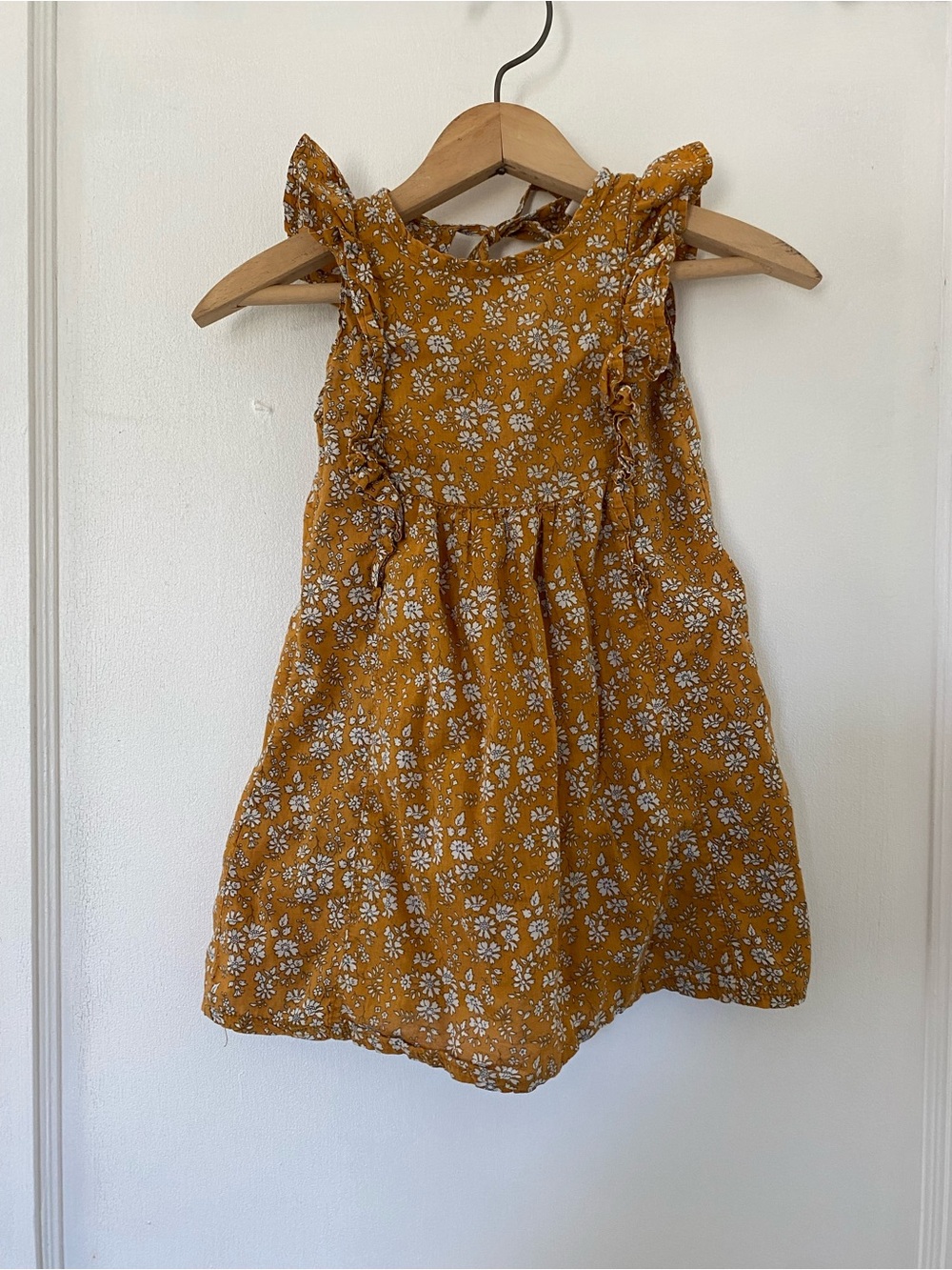 Girls' Mustard Floral Ruffle Dress